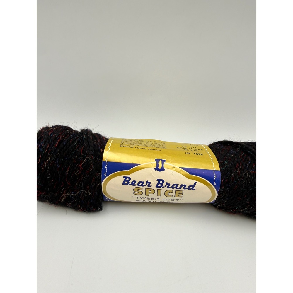 Bear Brand Spice Tweed Mist Yarn Black Allspice 411 100% Virgin Wool 2oz Vintage